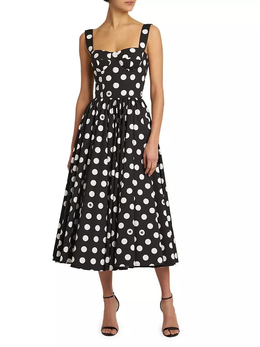 Polka Dot Poplin A-Line Midi-Dress Product Image