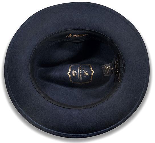 Wool Felt Fedora Pinch Front with Feather Accent in Navy Product Image