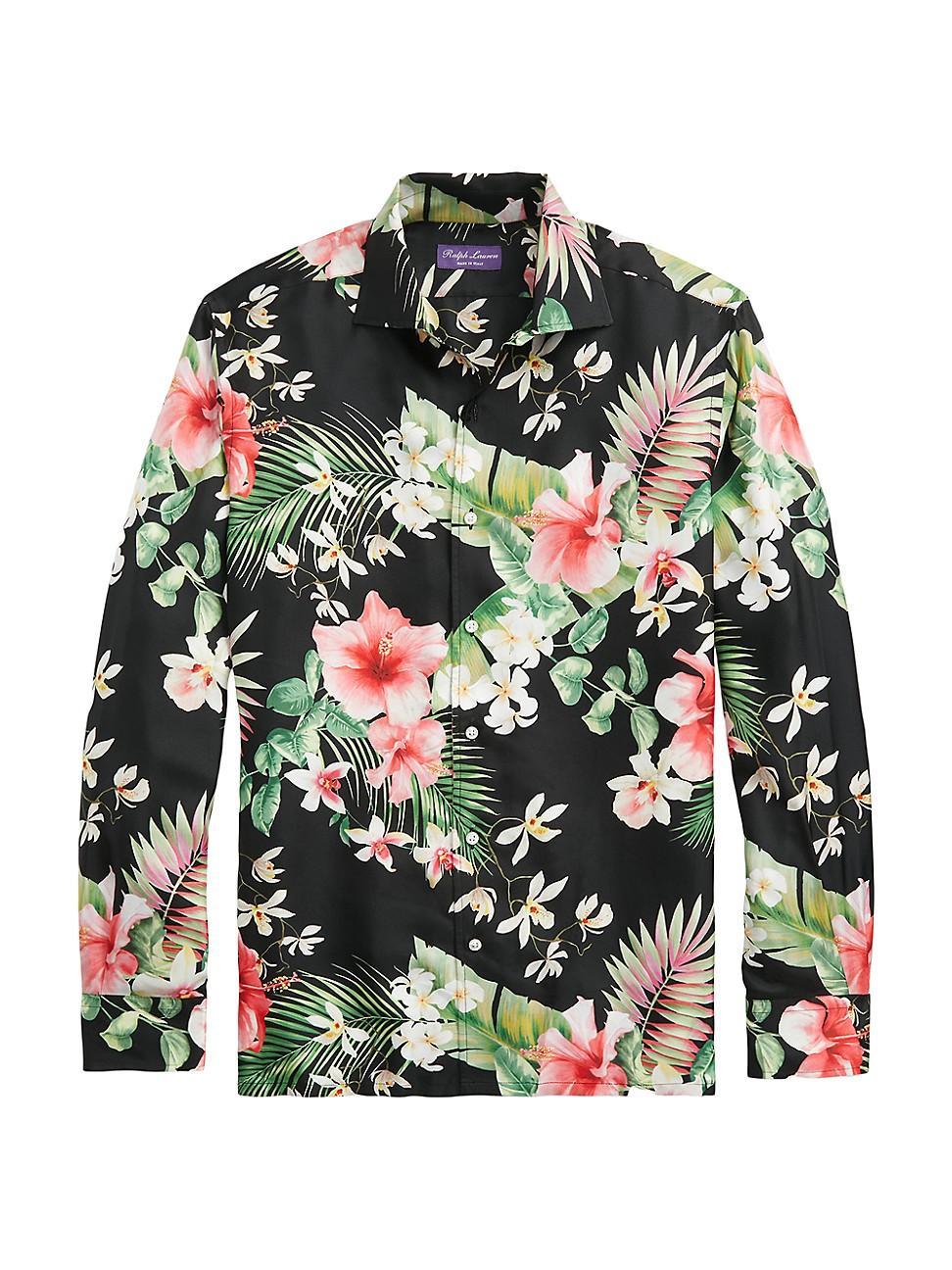 Floral Silk Long-Sleeve Sport Shirt Product Image