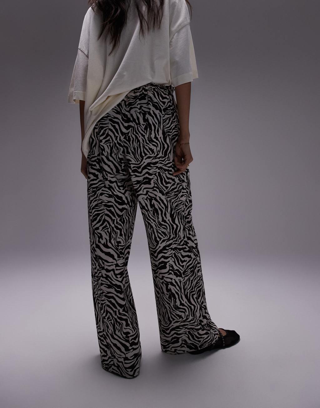 Topshop zebra print pull-on tie waist pants in multi Product Image