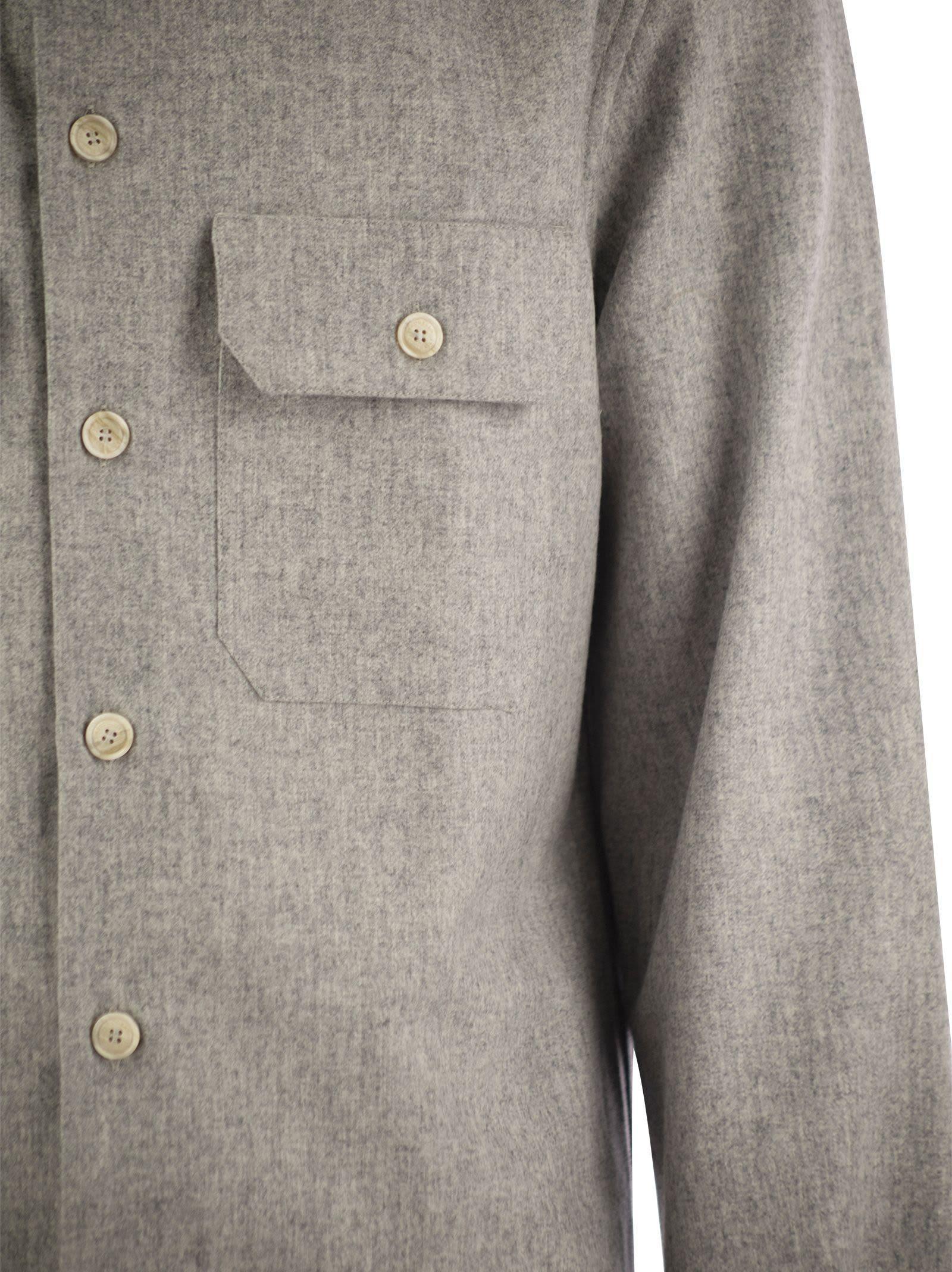 BRUNELLO CUCINELLI Virgin Wool Over Shirt With Pockets In Pearl Product Image