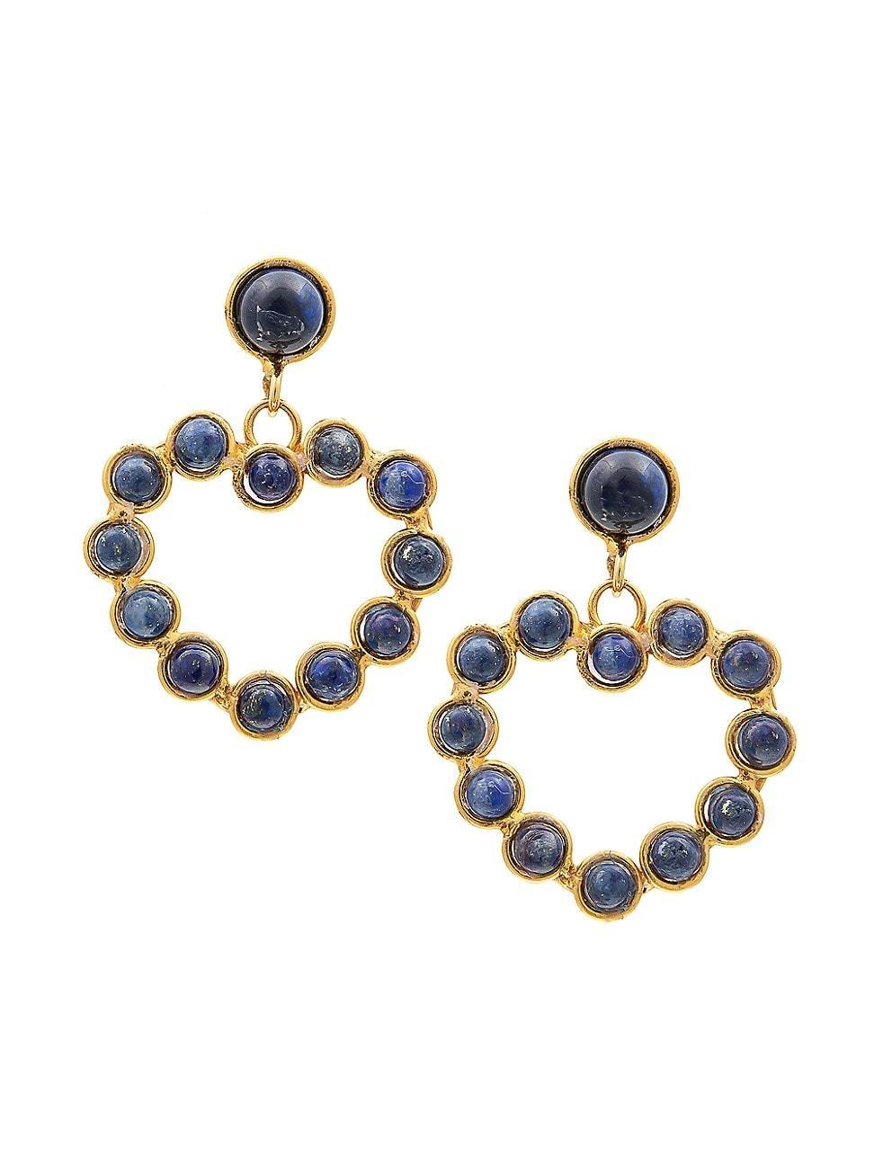 Womens Love 22K-Gold-Plated & Lapis Lazuli Open Heart Drop Earrings Product Image