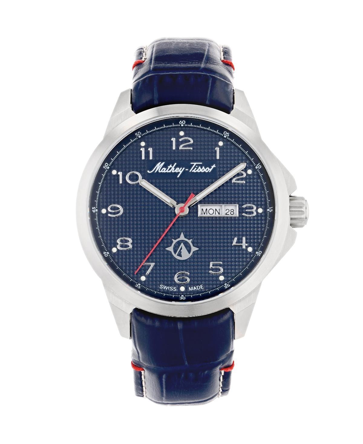 Mathey-Tissot Mens Excalibur Collection Three Hand Date Blue Leather Strap Watch, 45mm Product Image