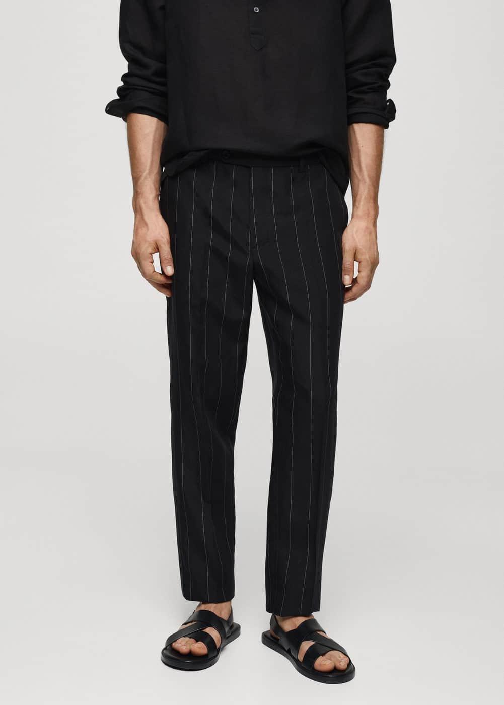 MANGO MAN - Slim-fit linen pants with pinstripes blackMen Product Image