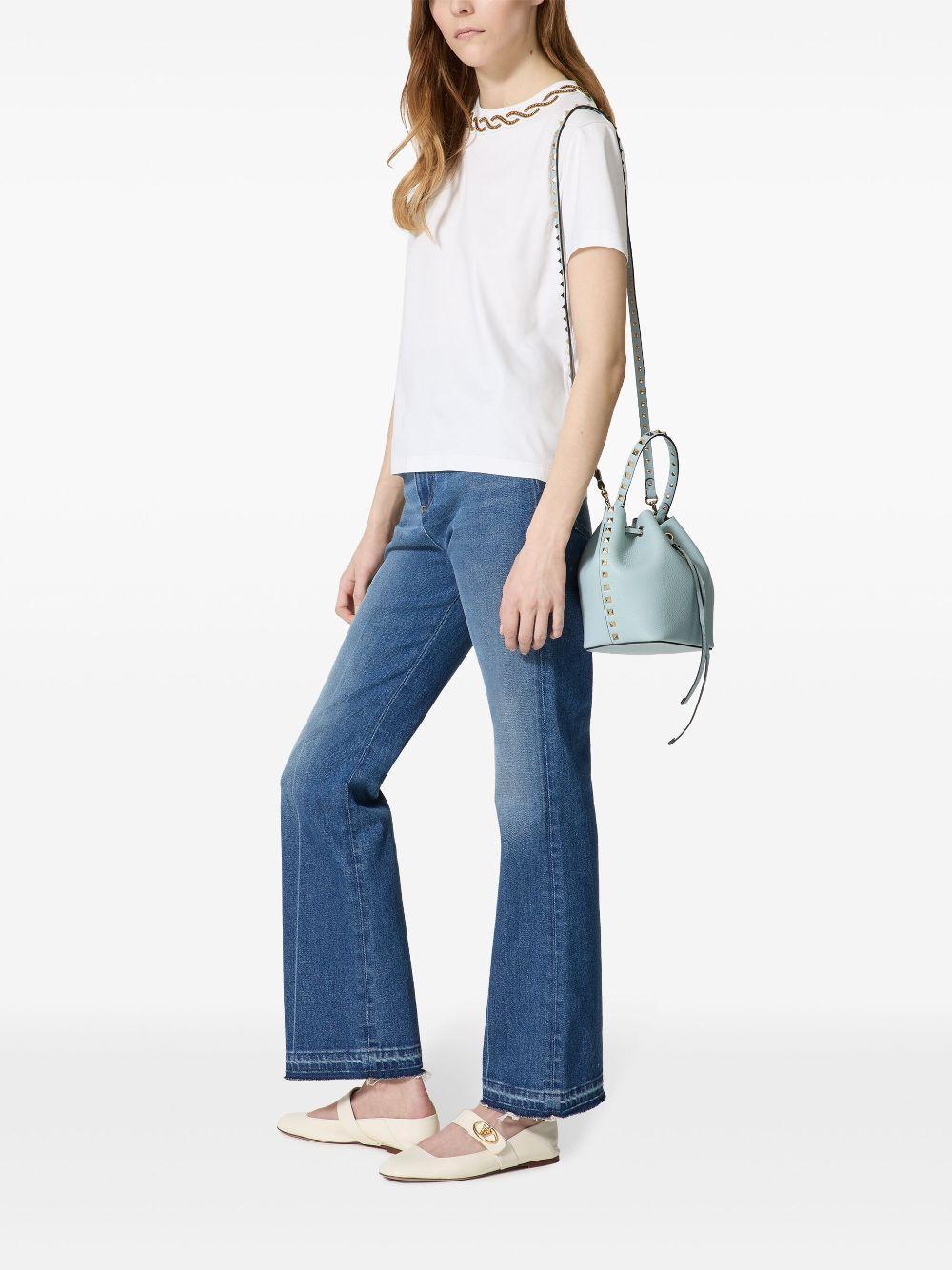 VALENTINO GARAVANI Rockstud Leather Bucket Bag In Blue Product Image