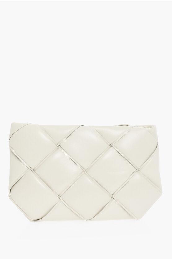 Woven Leather Pochette With Zip In White Product Image