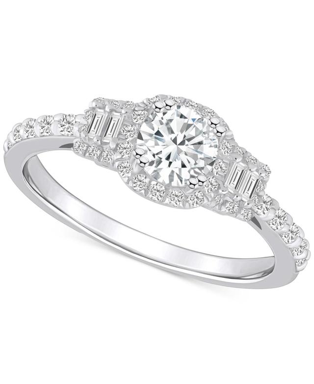 Diamond Baguette-Framed Halo Engagement Ring (3/4 ct. t.w.) in 14k White, Yellow or Rose Gold Product Image