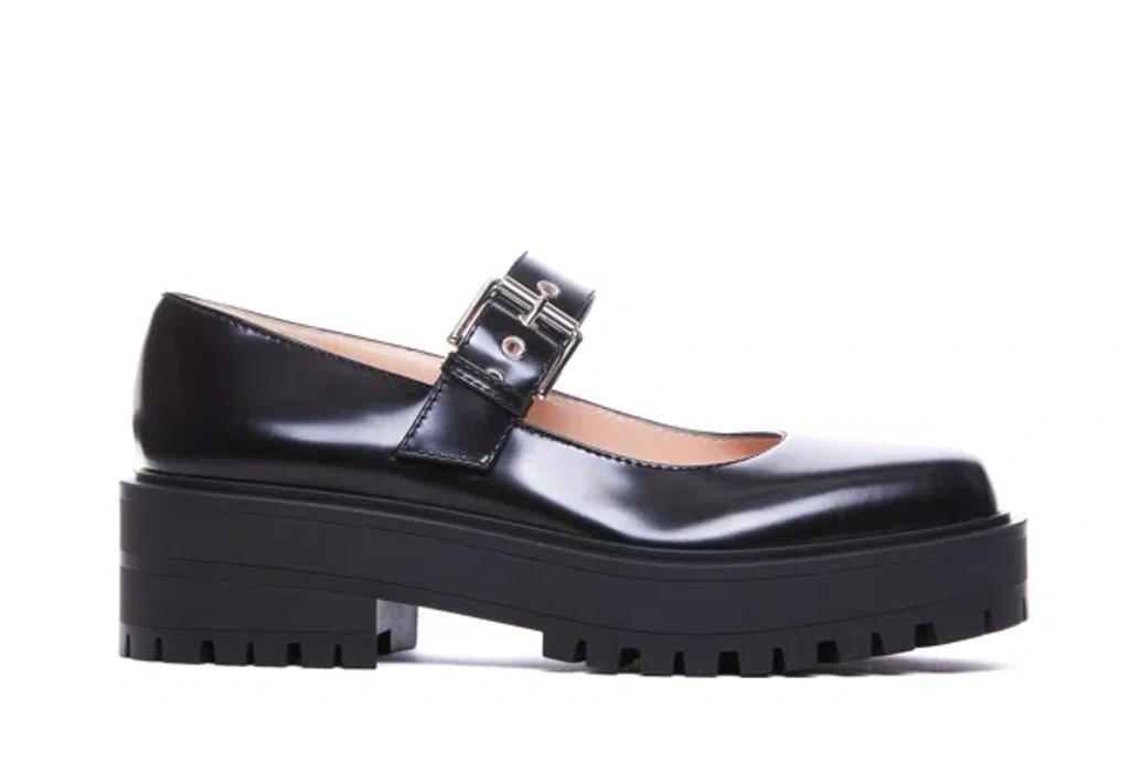 Buckle-fastening Leather Loafers In Black product image