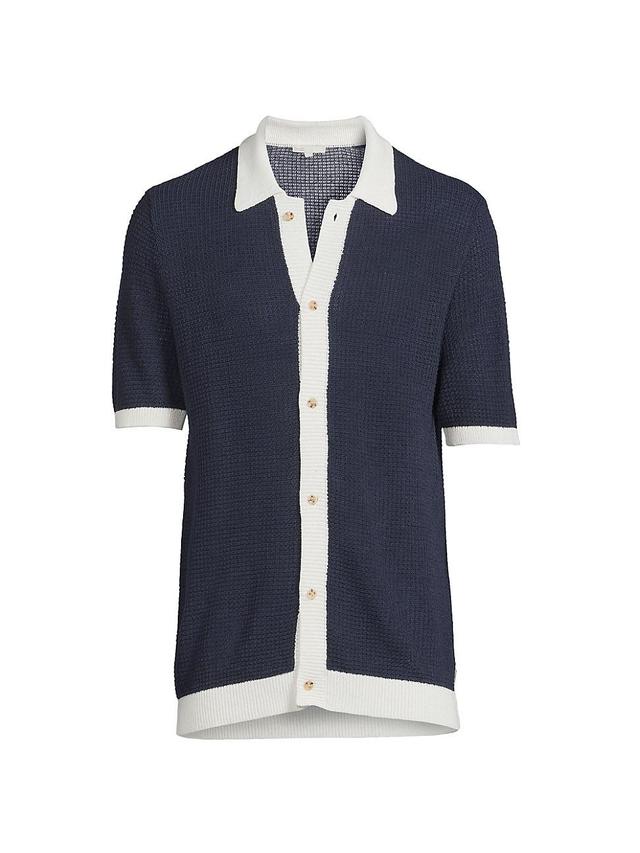 Mens Linen Button-Up Short-Sleeve Sweater Product Image