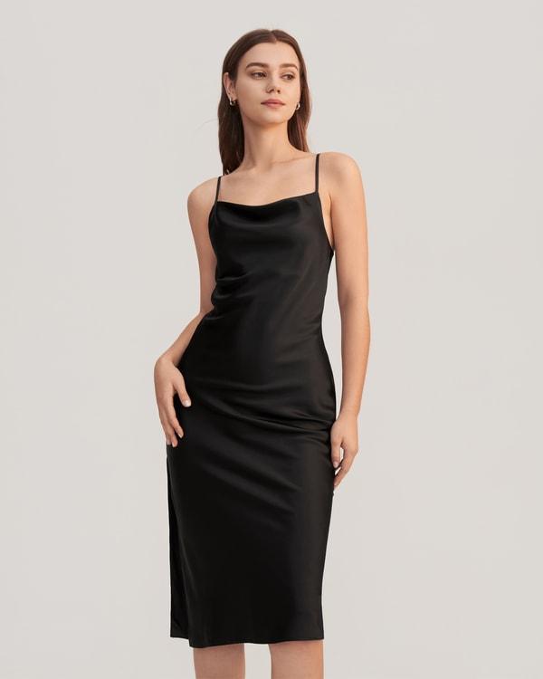 Elegant Alluring Cowl Neck Silk Dress Product Image