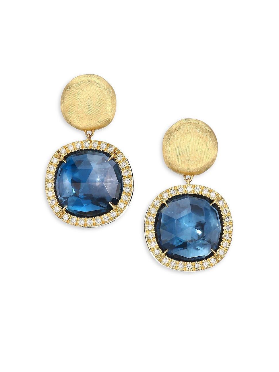 Womens Jaipur Diamond, Blue Topaz & 18K Yellow Gold Post Earrings Product Image