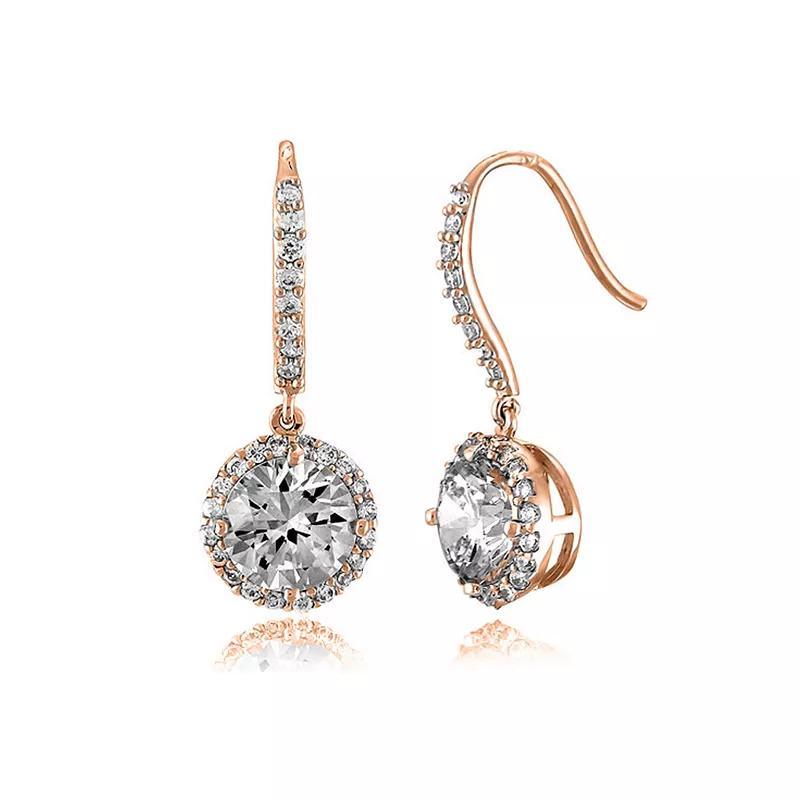 Sterling Silver Cubic Zirconia Round Drop Euro Earrings, Womens, Pink Tone Product Image