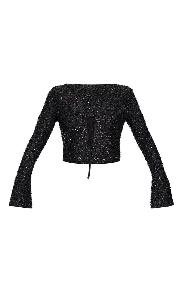 Black Textured Sequin Tie Top Product Image