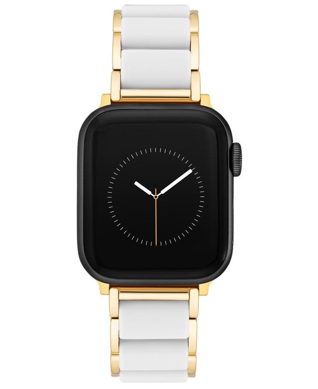 Anne Klein Womens White Silicone and Gold-Tone Alloy Link Bracelet Compatible with 38mm/40mm/41mm Apple Watch - White Product Image