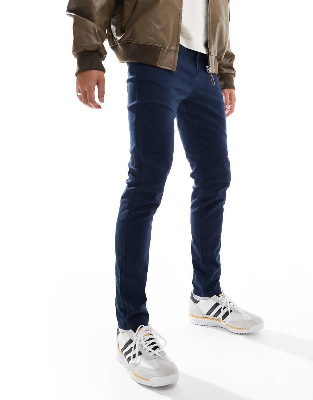 ASOS DESIGN 2 pack skinny chinos in navy and stone Product Image