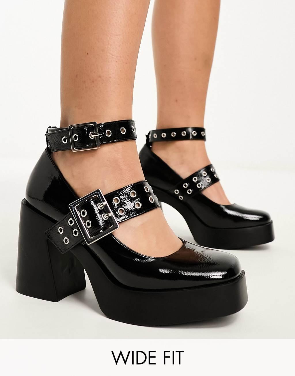 ASOS DESIGN Wide Fit Proof hardware detail mary jane heeled shoes Product Image