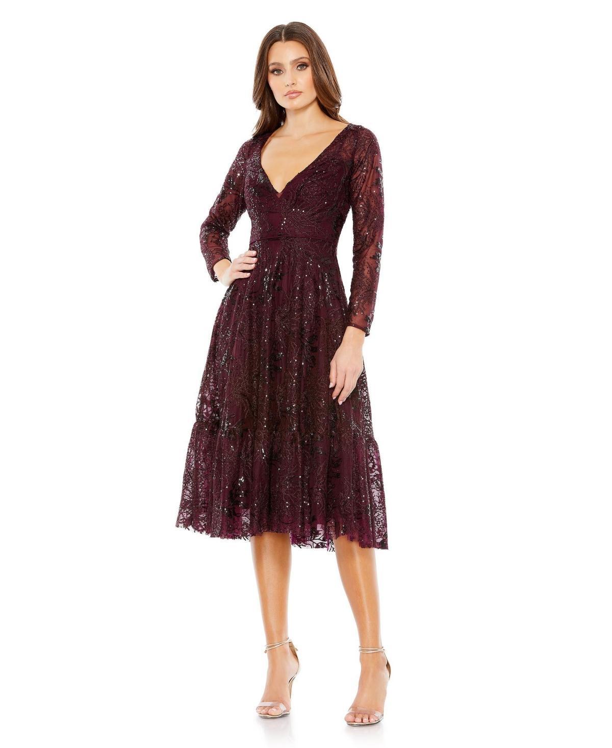 Mac Duggal Embellished Lace Long Sleeve Cocktail Dress Product Image