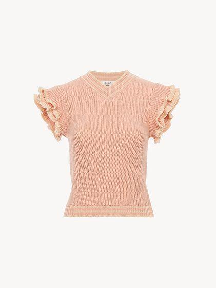 Short-sleeve knit top in wool knit Product Image