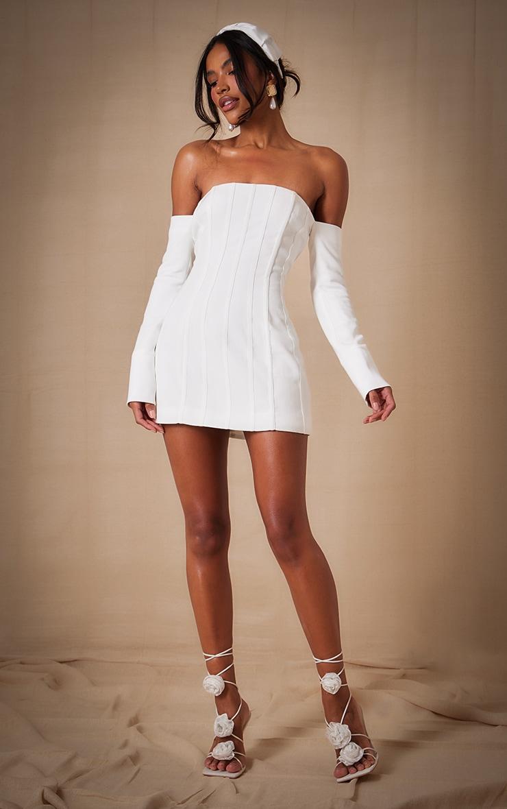 Premium White Woven Bandeau Boned Mini Dress product image