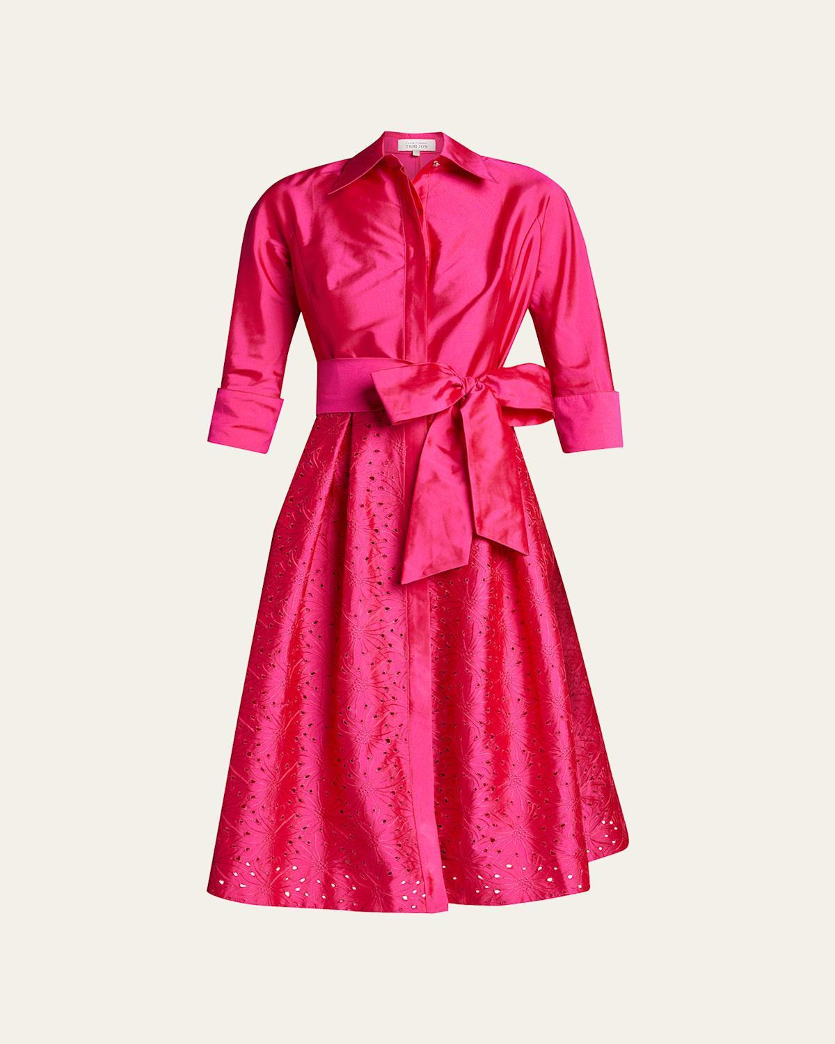 Taffeta Shirt Dress w/ Eyelet Skirt Product Image