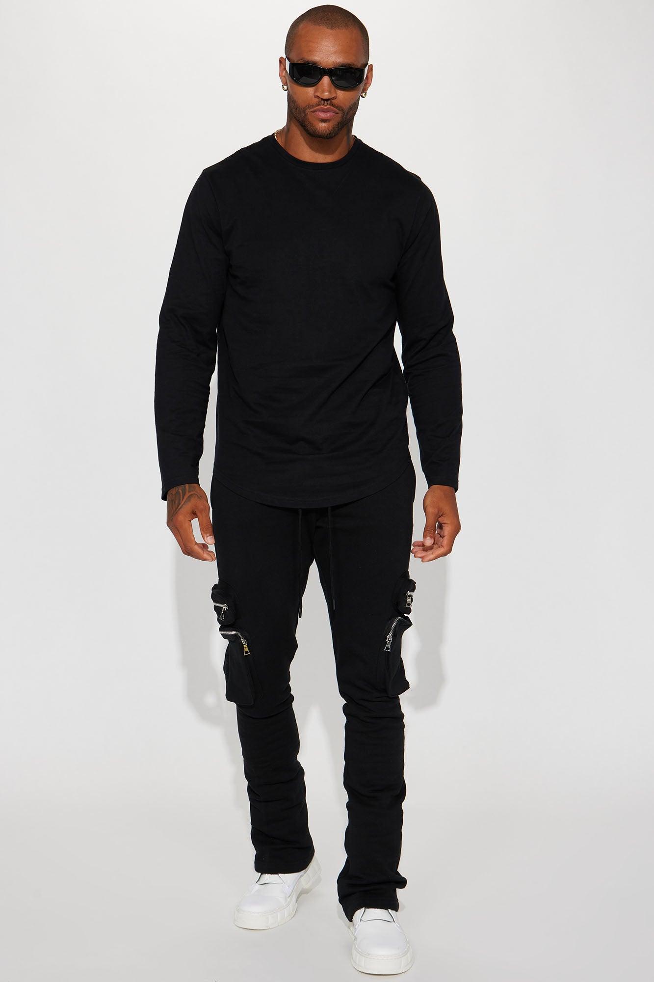 Essential Long Sleeve Scallop Tee - Black Product Image