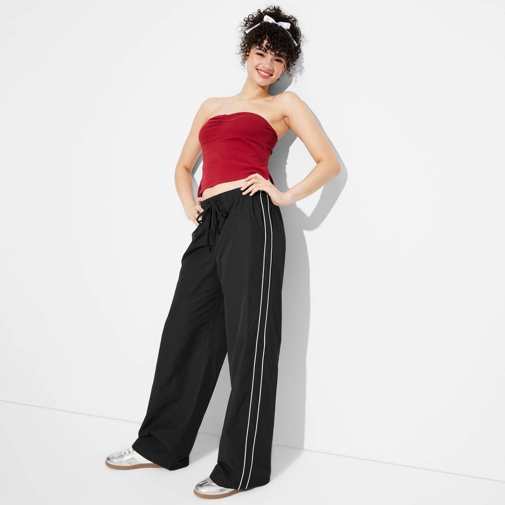 Womens Game Day Mid-Rise Wide Leg Track Pants - Wild Fable Black L Product Image