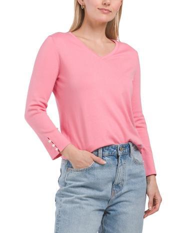 Pima Cotton Blend Classic V Sweater for Women | Cotton/Nylon Product Image