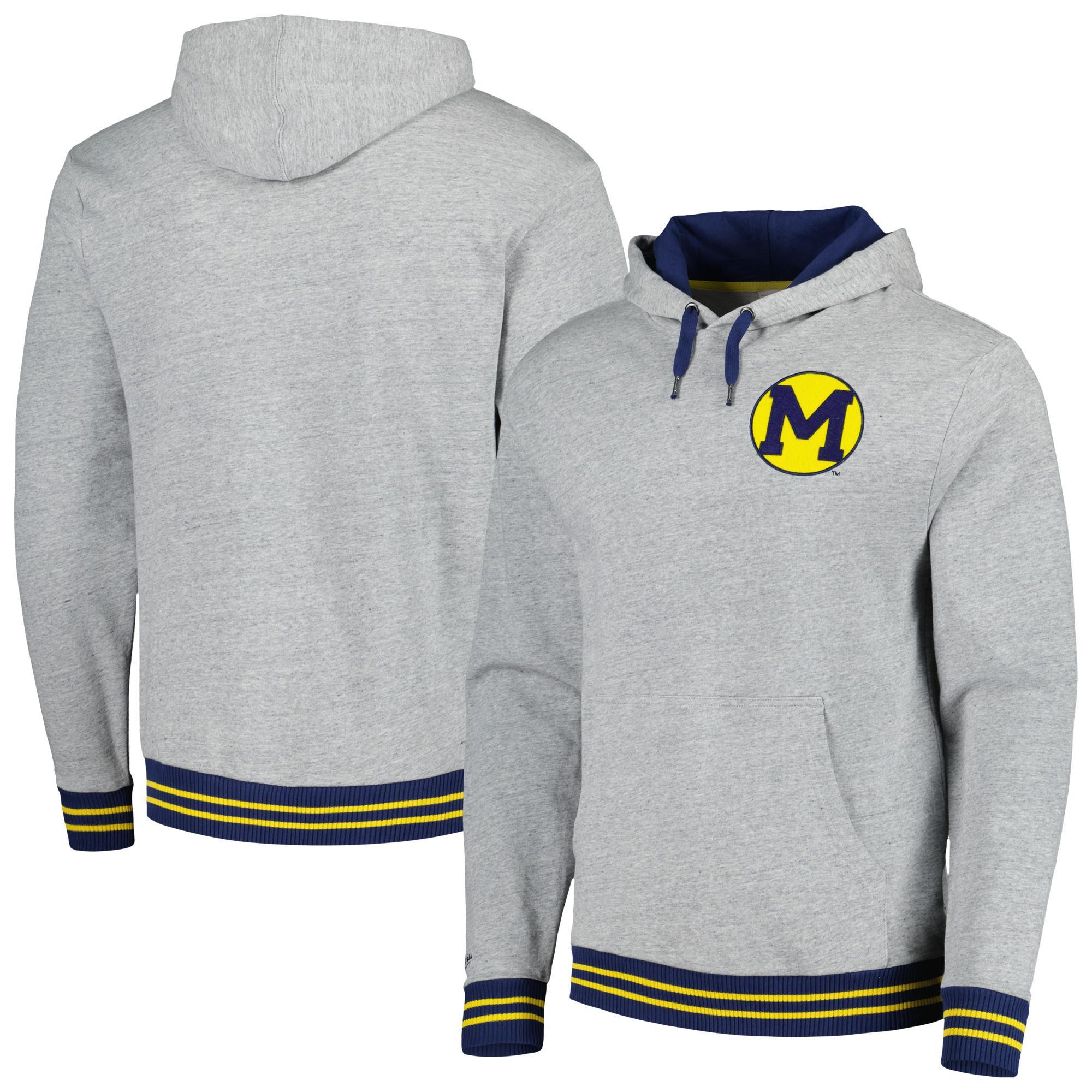 Mens Mitchell & Ness Heather Gray Michigan Wolverines Pullover Hoodie Product Image