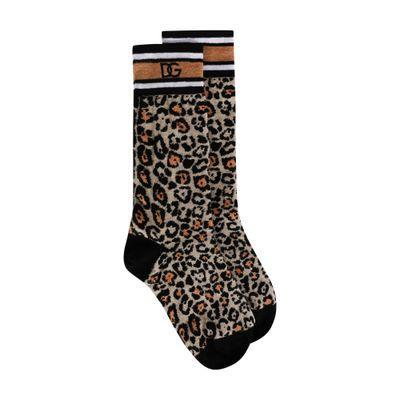 Leopard-print Cotton Jacquard Socks In Leo Ingrand Marrone Product Image