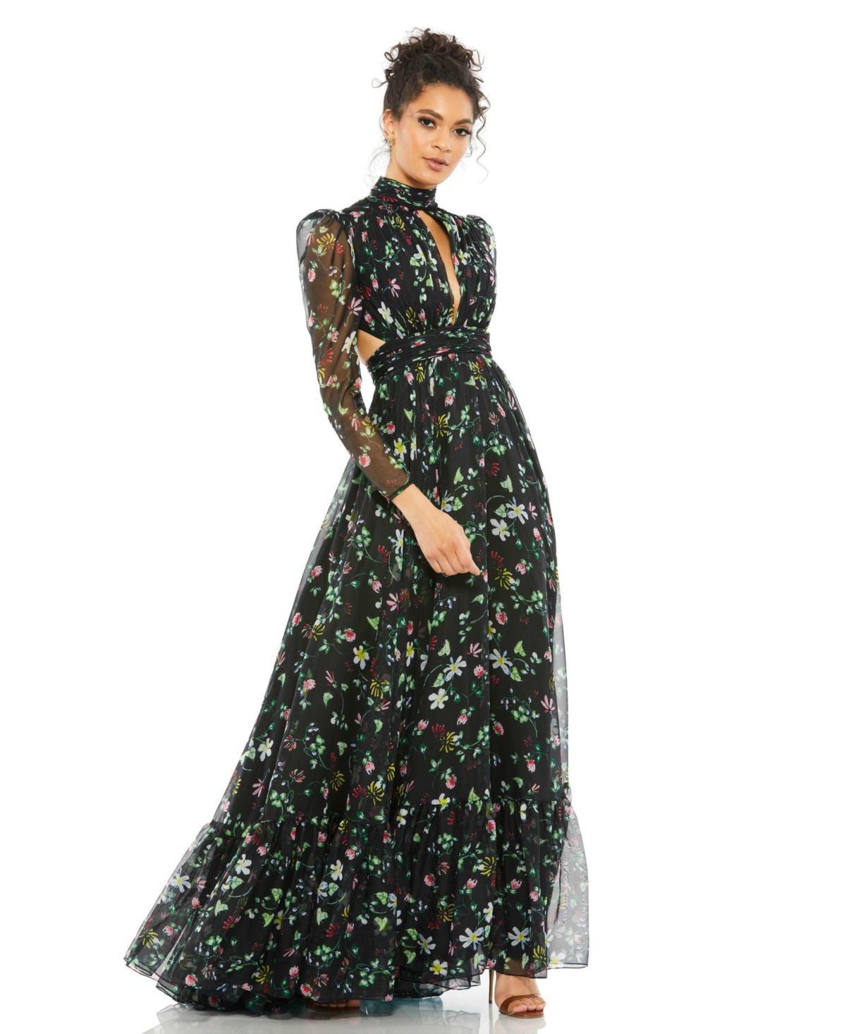 Womens Floral-Print Chiffon Gown Product Image