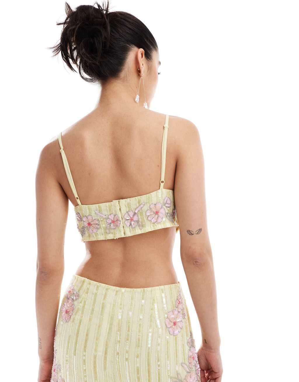 ASOS DESIGN floral embellished cami top in yellow and pink - part of a set Product Image