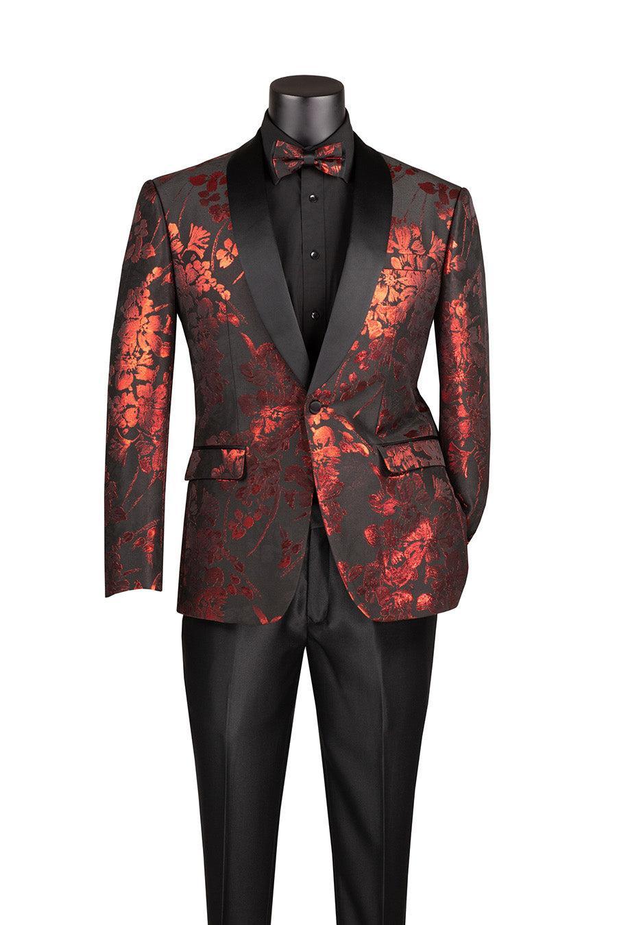 Red Slim Fit Fashion Jacket Shawl Lapel with Bow Tie Product Image