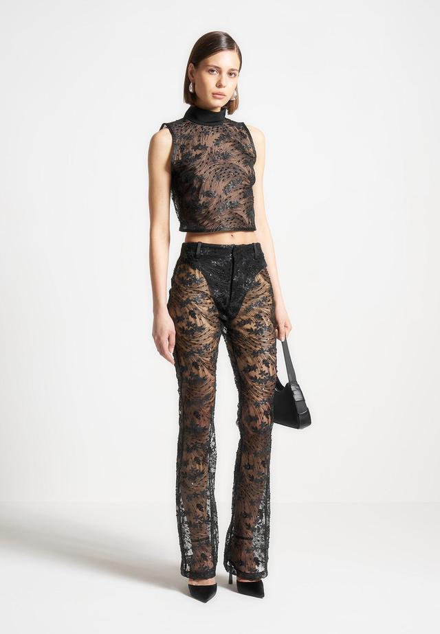 Embellished Lace Fit and Flare Trousers - Black Female Product Image