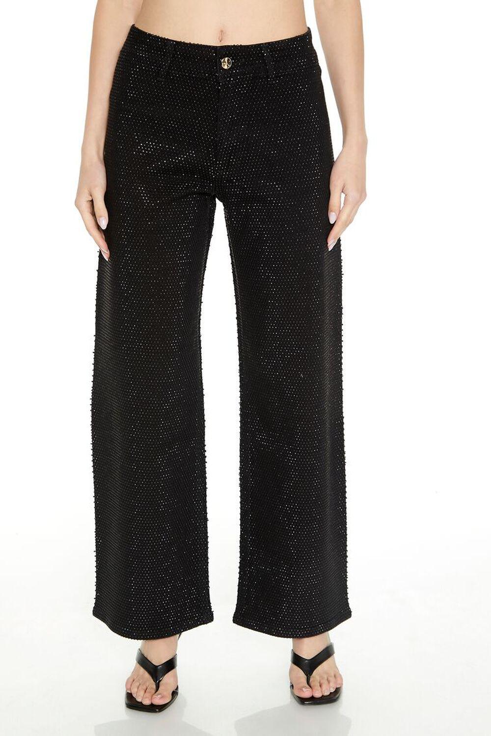 Rhinestone High-Rise Straight Jeans | Forever 21 Product Image