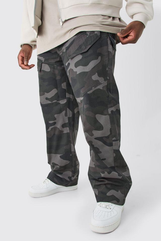 Mens Multi Plus Fixed Waist Relaxed Asymetric Camo Cargo Twill Trouser, Multi Product Image