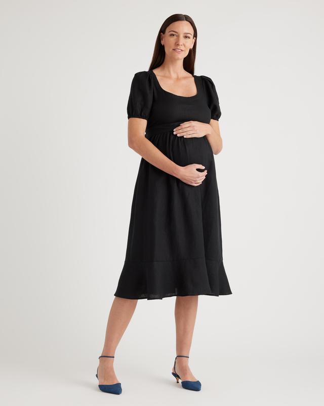 100% European Linen Maternity Midi Dress Product Image