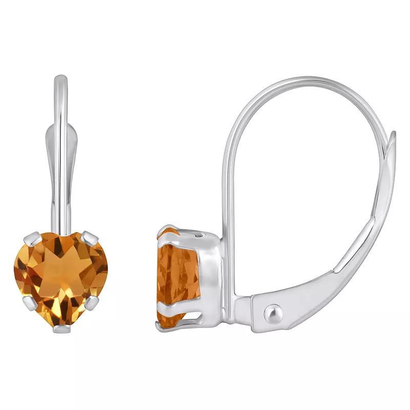 Celebration Gems 10k Gold Heart Shape Citrine Leverback Earrings, Womens, Orange Product Image