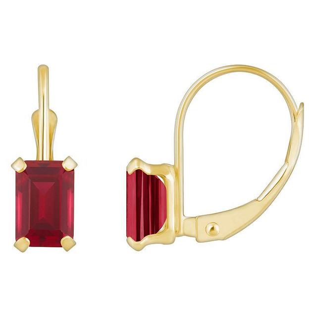 Celebration Gems 10k Gold Emerald Cut Lab-Created Ruby Leverback Earrings, Womens, 10k Whgold Product Image