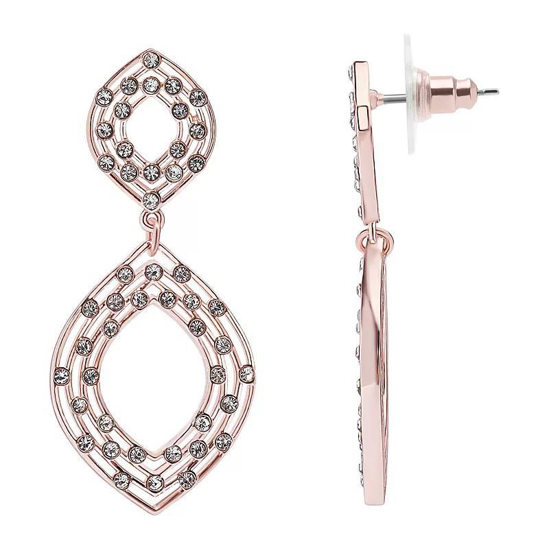 LC Lauren Conrad Rose Gold Tone Caged Rhinestone Rhombus Drop Earrings, Womens, Clear Product Image