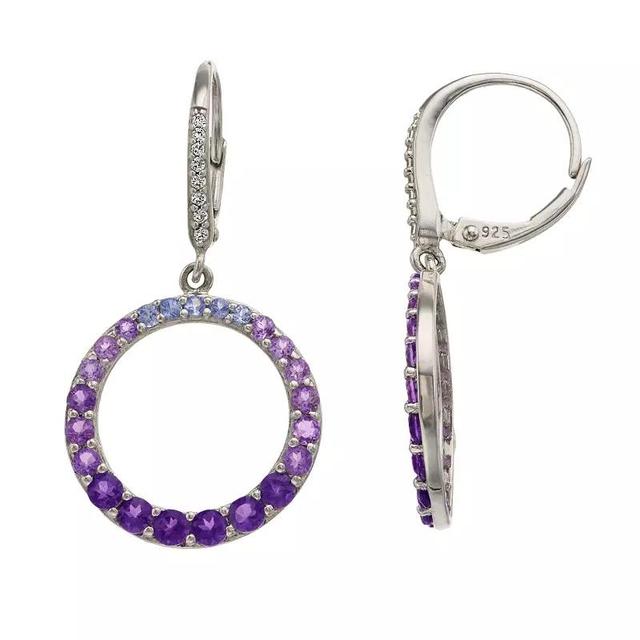 Sterling Silver Amethyst Tanzanite & Lab-Created White Sapphire Hoop Drop Earrings, Womens Product Image