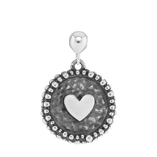 PRIMROSE Sterling Silver Polished Oxidized Heart Disc Sliding Charm, Womens Product Image