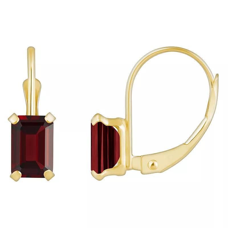 Celebration Gems 10k Gold Emerald Cut Garnet Leverback Earrings, Womens, 10k Whgold Product Image