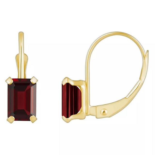 Celebration Gems 10k Gold Emerald Cut Garnet Leverback Earrings, Womens, Red Product Image