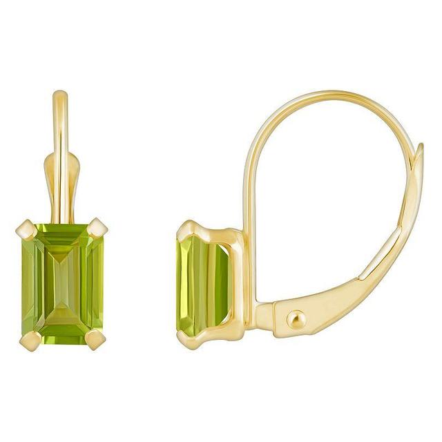 Celebration Gems 10k Gold Emerald Cut Peridot Leverback Earrings, Womens, Green Product Image