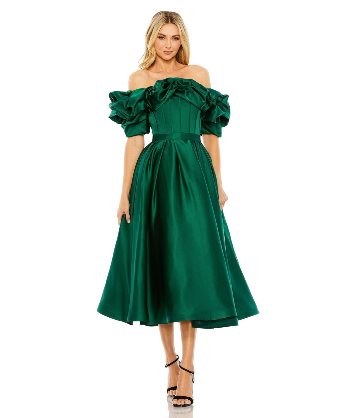 Womens Satin Off-the-Shoulder Midi-Dress Product Image