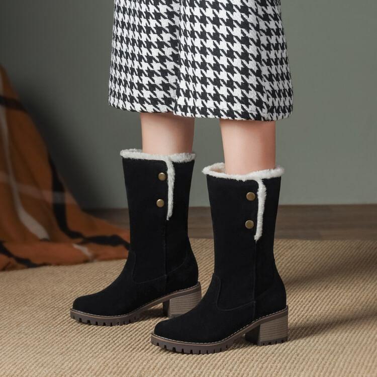 Chunky Heel Fleece-Lined Buttoned Short Boots product image