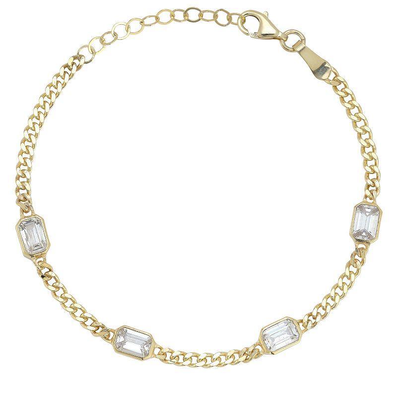 Sunkissed Sterling Cubic Zirconia Curb Chain Bracelet, Womens Gold Tone Product Image