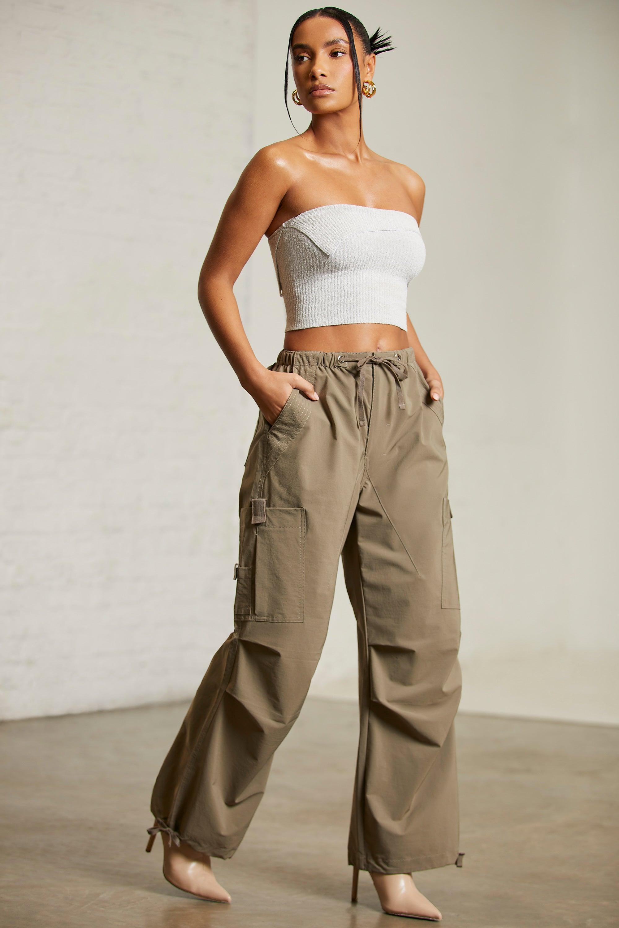 Wide Leg Cargo Trousers in Green Female Product Image