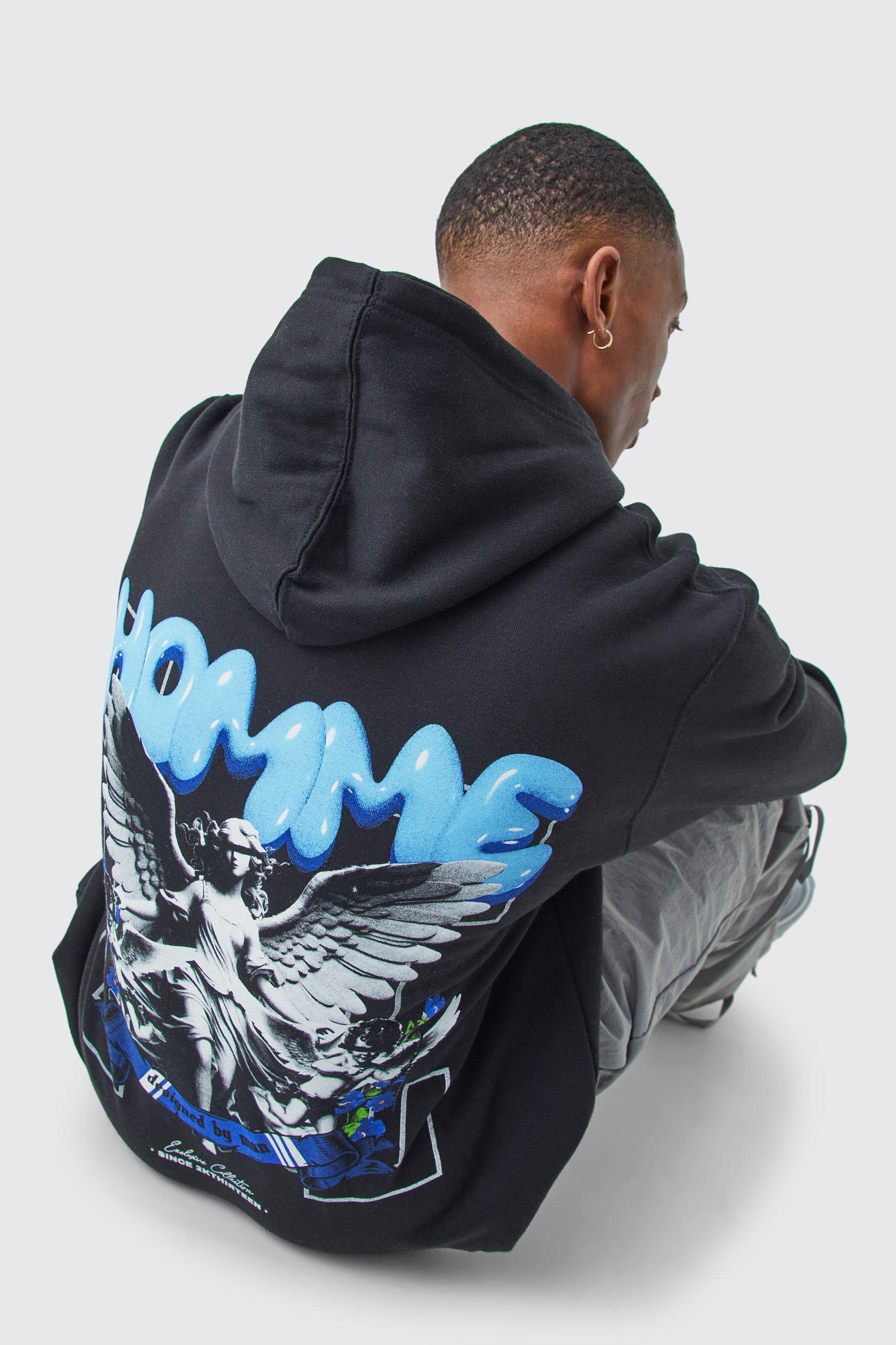 Oversized Homme Angel Graphic Hoodie | boohooMAN USA Product Image