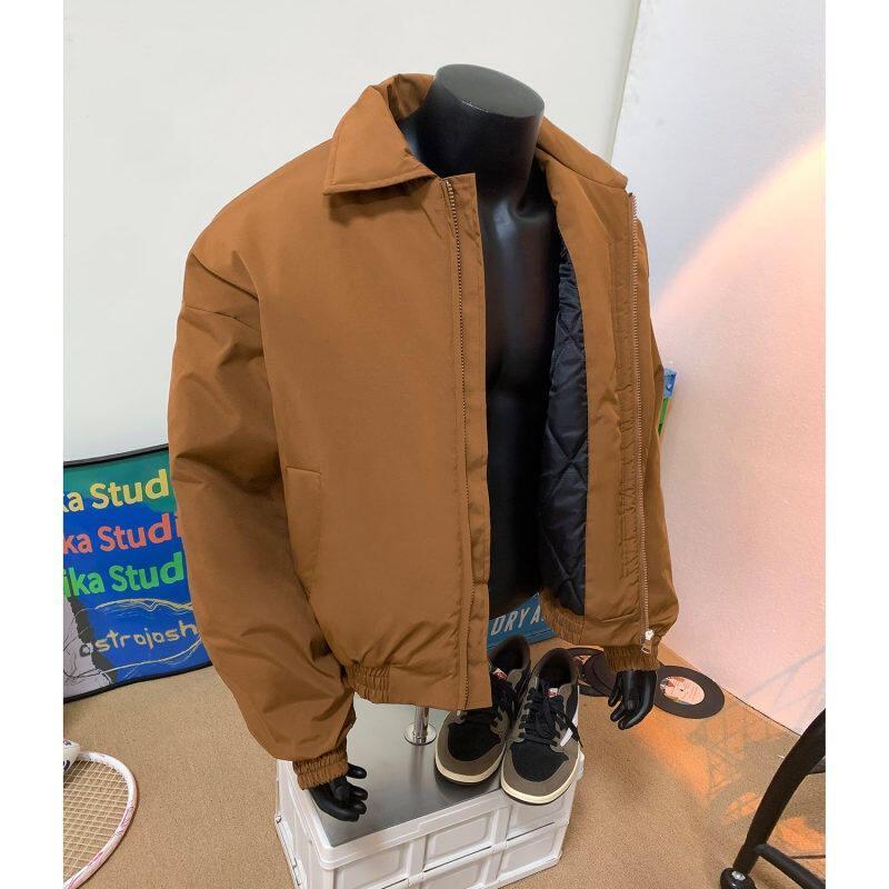 Collared Plain Zip-Up Bomber Jacket Product Image